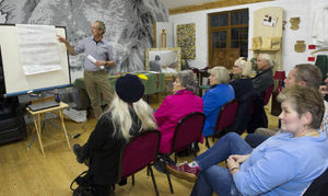 Councillor Duncan Kerr talks at a public meeting on fracking in North Shropshire