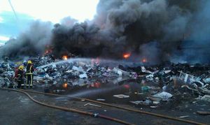 Firefighters tackle the blaze