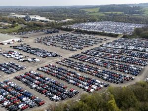 New cars lined up at Royal Portbury Docks, North Somerset