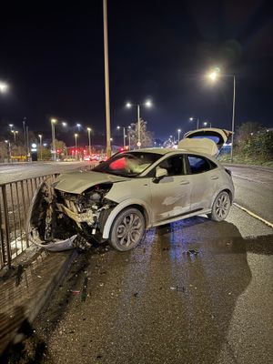 The car crashed near Merry Hill, with the driver arrested soon after. Photo: West Midlands Police