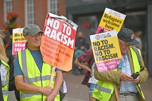 Counter-protesters with placards