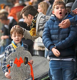 A young Wolves fan with a home made FA Cup. (AMA/Sam Bagnall)