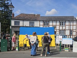 Supporting image for story: Ukrainian town honours Shropshire humanitarian effort with flag presentation