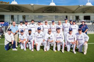 Peter Hayes (bottom second-right) helped England retain their World Cup title. Picture: Over 70s Cricket World Cup 2026/Facebook