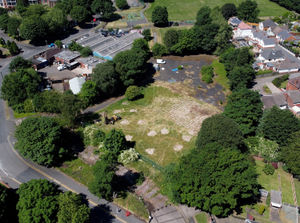 An aerial view of the old Coseley swimming baths site, which has been vacant for 15 years