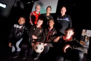 At the Kick it Out session are, back: Ian Wheale, Tipton Town FC chairman, Arran Williams, from Kick it Out and Pc Ben Clay with players, front left, Tyreece Dunkley, aged 12, Tyler Harper, 13, Brad Page, 13 and Reshaun Brydson, 13