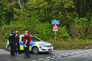 Police at the scene at Sweeney mountain near Oswestry in Shropshire, in November 2013 as they investigated the discovery of bones in the location