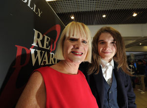 Hattie Hayridge, with fan James Hever, aged 17, of Wolverhampton..