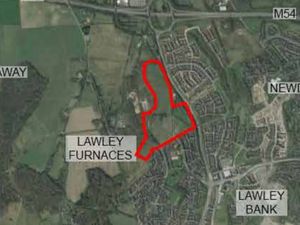 An aerial map with a red line - in a distinctly phallic shape - around the development site in Lawley. Picture: Telford & Wrekin Council/Homes England