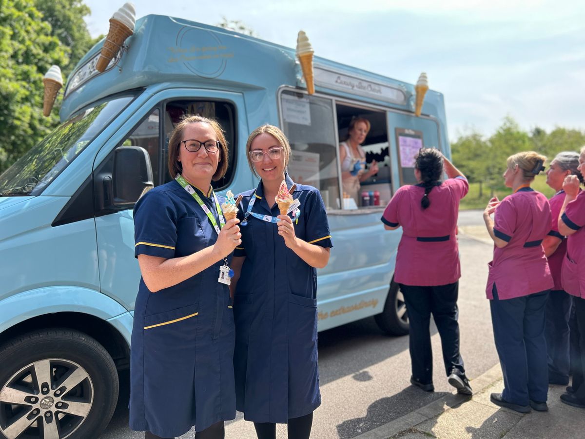St Giles Hospice staff and volunteers enjoy surprise ice cream treat as temperatures soar