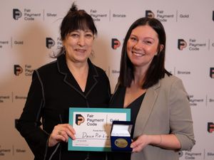 Pictured L to R: Liz Barclay, Small Business Commissioner, presents Katrina Gibson, Director of DellaPip, with a Fair Payment Code (FPC) Gold Award.
