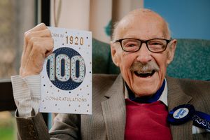 Thomas Knight on his 100th birthday as he celebrated with family and friends at Briarfields Care Home in Shrewsbury