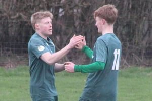Radnor Valley's Joey Price celebrates his second goal of the afternoon with Cian Bufton (Picture: Stuart Townsend)