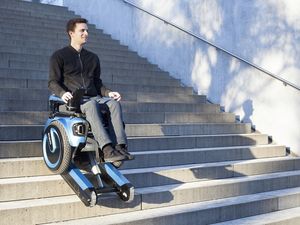 Supporting image for story: A new electric wheelchair is able to go down stairs