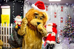 Rugeley and District Lions Club Lions Mascot (Lion Peter Fielding) at Santa's Grotto