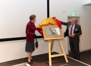 The Princess Royal at Aico in Oswestry unveils a plaque to mark her visit