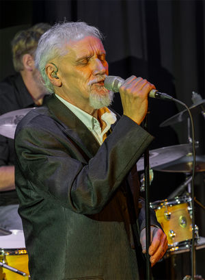 Roger Keenan, lead singer of The Classic Blues Show, performing at The Edge Arts Centre on Saturday night. Photo Andy Brooks
