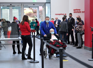 Patients arrive at Telford International Centre to get their jabs