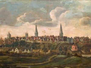Supporting image for story: Painting shows panorama of town in 1630s
