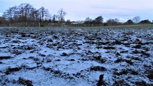 A light snow covering in Rushbury, south Shropshire. Photo: Peter Steggles.