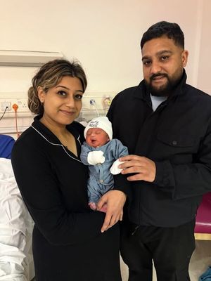 Baby Jovan with parents Neena and Gorvish at Russell's Hall Hospital