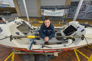 Kelda with her adapted boat Storm Petrel