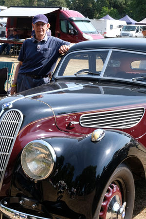 Mike Dutton with his Frazer Nash BMW 327/80 which he has owned since 1999 after collecting it from Heysham after it came across form Ireland where it had been since 1972. It will be appearing next at Eardisley Show on Bank Holiday Monday. Image by Andy Compton