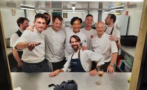 From left: Stephane Delourme (Rick Steins) Guy Owen (Head Chef, St Enodoc), Jude Kereama (Chef Patron at Kota and Kota Kai), Matthew Periam (Head Chef, Castle Hotel), Simon Smith and Ferus Coyle from Rick Steins and Mick Smith (Chef Patron, Porthminster Café Restaurant)  