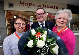 At Hope House charity shop for Volunteers: Sue Parry, 72, left, and Jan Weaver, 74, right.