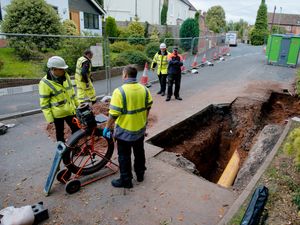 Supporting image for story: Hole lot of bother: Road collapses into historic pipe near Newport - with pictures