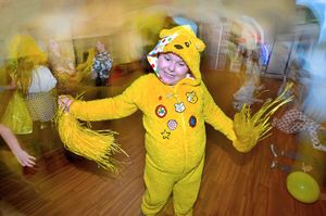 Jack Jenkins-Stokes, eight, in a dance-a-thon at Alexander Fleming Primary School