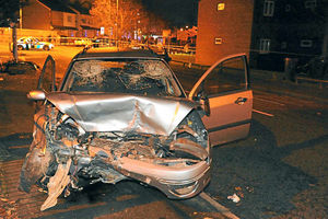 The Ford Focus, driven by Siskus, on Evans Street in Wolverhampton
