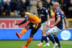 Nouha Dicko of Wolverhampton Wanderers scores to make it 1-0 against Millwall