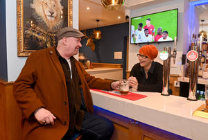 Love your Local: The Fellows. Customer Nigel Hodgetts and barmaid Tina Marson
