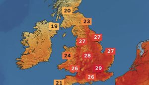 Met Office map shows rising temperatures.