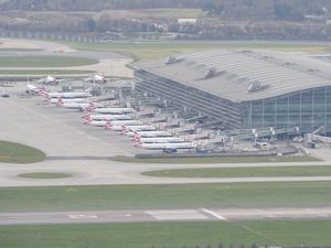 Parked planes at Heathrow Terminal 5