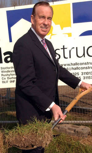 Shrewsbury Town Football Club Chairman Roland Wycherley cuts the first sod at the site of the New Meadow, Oteley Road, Shrewsbury. (Photo: Ian Sheppard)