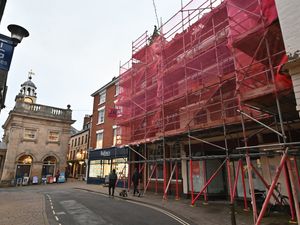 Supporting image for story: Scaffolding up ahead of work on 'dilapidated' eyesore former Costa in Ludlow
