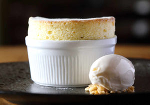 Air kiss – passion fruit souffle and coconut ice cream
