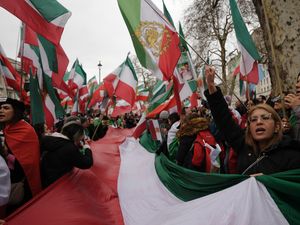 Supporting image for story: Demonstrators march through London in protest against Iranian regime