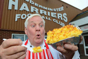 Brian Murdoch, from Murdoch's Kitchen, Kidderminster, with his award-winning pie, which he sells at the Harriers ground