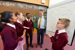 Old Hall School pupils with headteacher Martin Stott