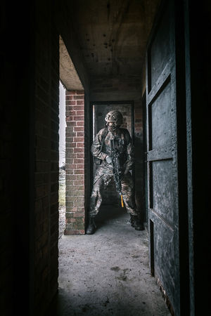 Standing guard during a staged attack at ITC Catterick.
Photo: Corporal Sam Jenkins