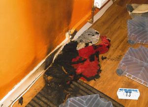 The front door mat of the Great Barr home where Mohammed set fire to clothing, that in turn set the smoke alarm off