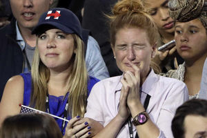 Hillary Clinton supporters watch the results come in at the Democrat's rally in New York