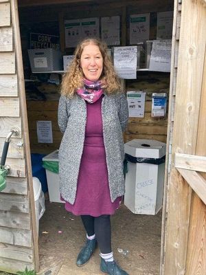 Justine Dicesare stood in front of the drop off location, in the recycling shed at the rear of Rehome Repurpose.
