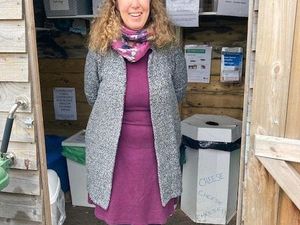 Justine Dicesare stood in front of the drop off location, in the recycling shed at the rear of Rehome Repurpose.