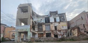 Bomb damaged buildings in Sumy region