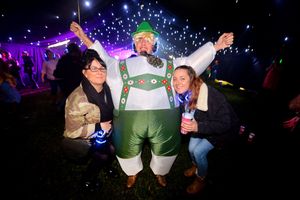 Enjoying a silent disco was Geraint Evans from Newtown, celebrating his 50th. With him are Kirsty and Gemma Harrison