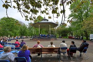 The refurbished bandstand in East Park attracts a crowd